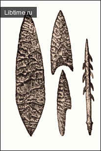 Кремниевые и роговой наконечники дротиков (копий) кроманьенцев